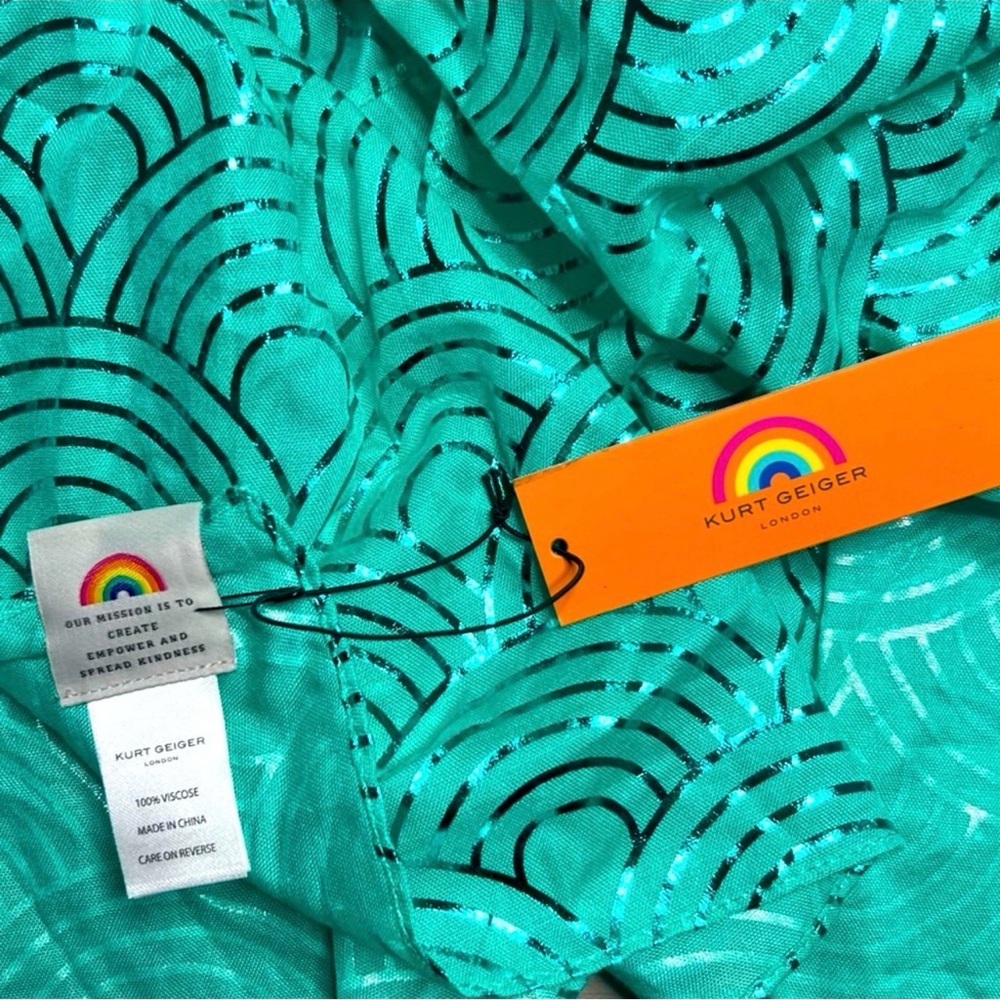 Kurt Geiger London Rainbow Metallic Oblong Scarf in green with Metallic Finish - Picture 4 of 5